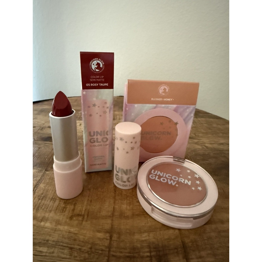 Unicorn Glow Blusher Honey  Blush + Rosey Taupe semi Matte Lipstick. NIB